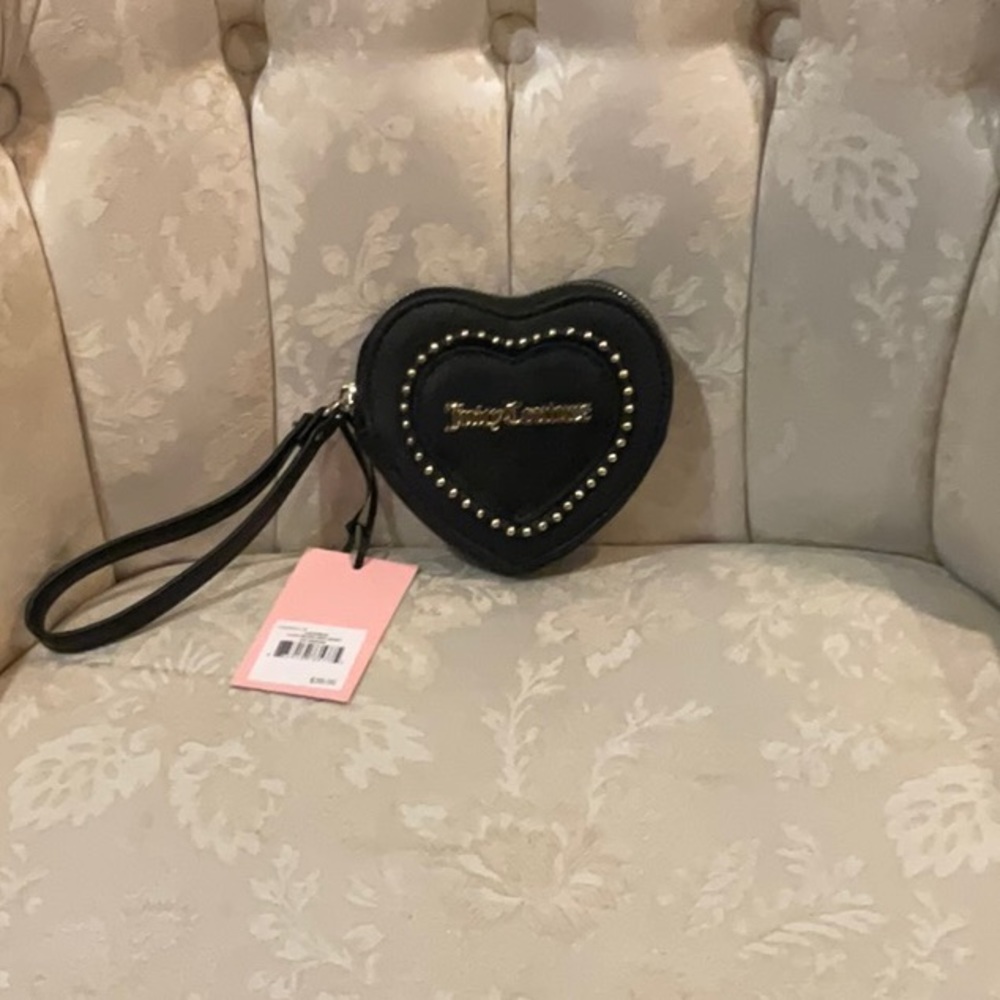 Juicy Couture Love Never Dies wristlet. Black leather. Gold hardware.